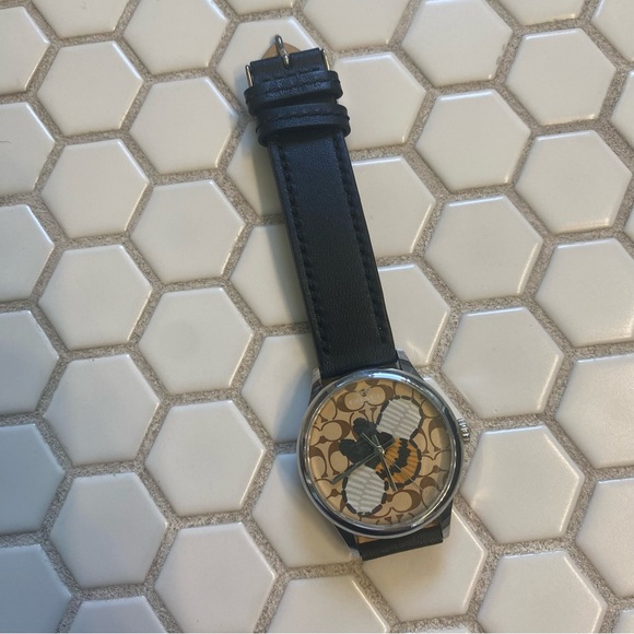 🐝 Coach Bumble Bee Wristwatch - Unused Mint Condition - Ladies Leather Watch 🐝 - Picture 1 of 6